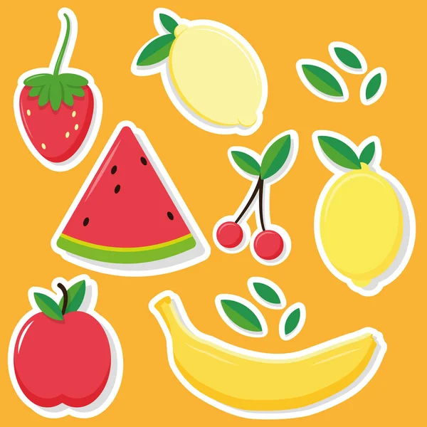 Obst Sticker Set Vorhanden Vektorillustration — Stockvektor