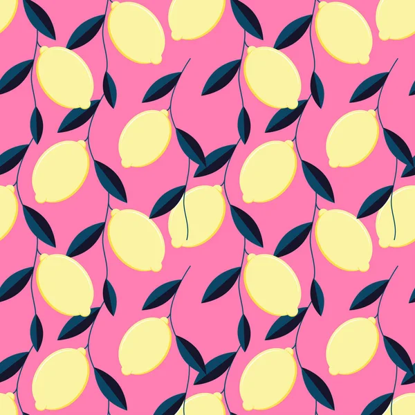 Limones Patrón Rosa Sin Costuras Ilustración Vectorial — Archivo Imágenes Vectoriales