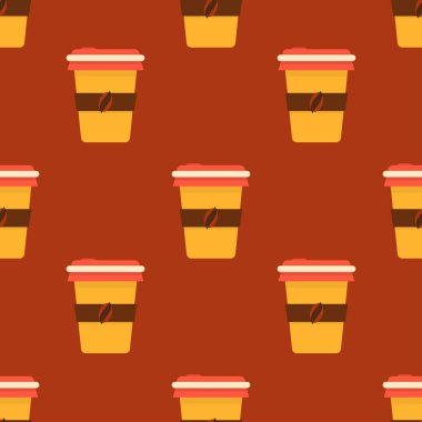 Kahve fincanı, kırmızı kahverengi arka planda pürüzsüz desen..