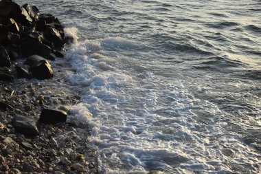 Sahilde deniz dalgaları ve taşlar