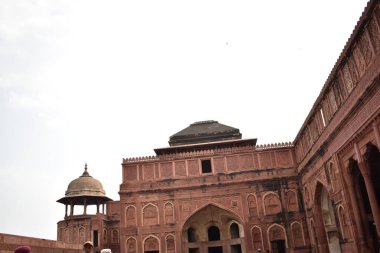 Agora, Hindistan - 10 Kasım 2018: Kimliği belirsiz kişiler Tac Mahal 'i ziyaret ediyor. Bu da onlardan biri.