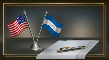 Birleşik Devletler ve Nikaragua bayrak ilişkileri, Banner Şablonu 'nun üzerinde durun. Vektör İllüstrasyonu