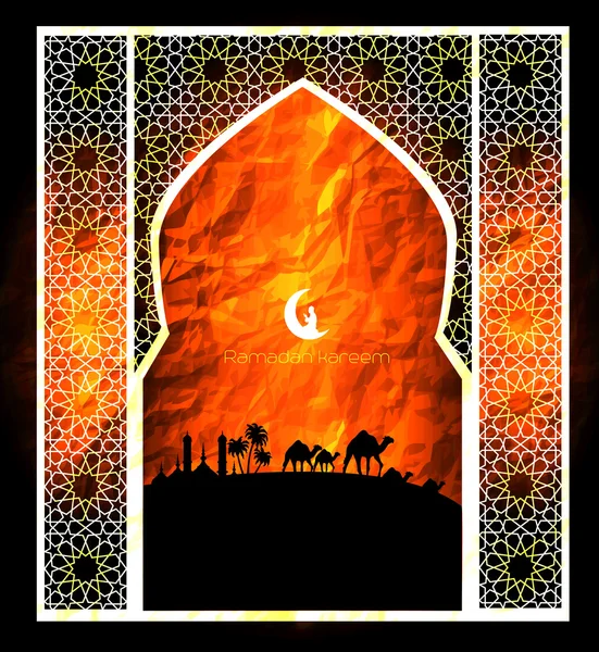 Vector Illustration of Ramadan kareem dengan kaligrafi islam dan arab (terjemahan: Generous Ramadhan), Ramadhan atau Ramazan atau ramdan atau ramdane adalah bulan puasa suci bagi Muslim-Muslim. grafis - Stok Vektor