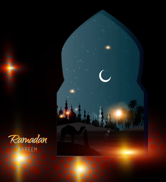 라마단 카림 (번역 관대 Ramadhan)는 Ramadhan의 달 꾸 란을 아랍어 서 예 스타일을 공개 했다. Ramadhan 또는 Ramazan 이슬람교도 이슬람교도 대 한 거룩한 금식 달 이다. 벡터 — 스톡 벡터