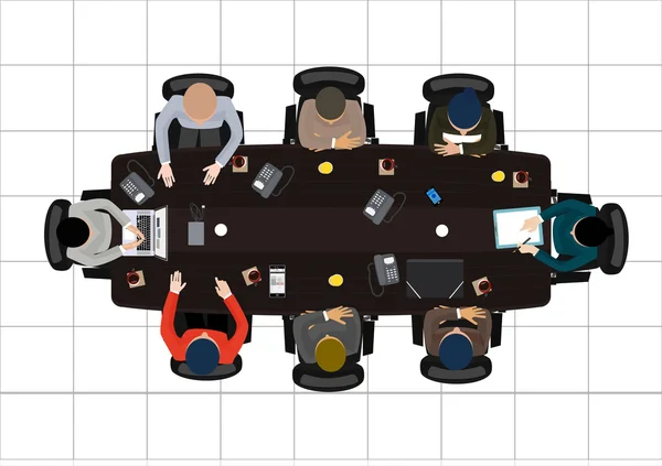 Flat design office workers business Meeting , in top view vector illustration. — Stock Vector