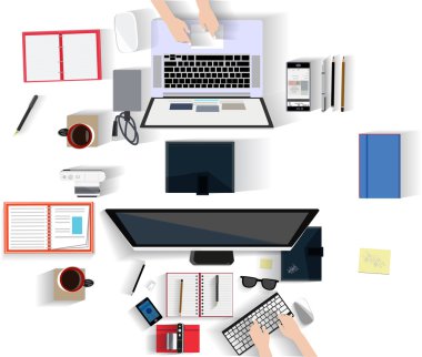 top view of modern workplace in flat design - Illustration workspace
