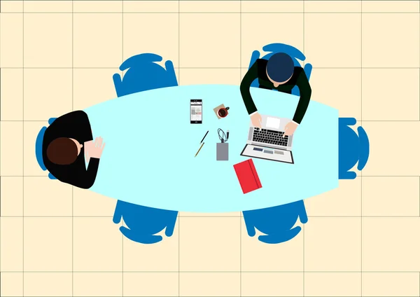 Flat design office workers business Meeting , in top view vector illustration. — Stock Vector