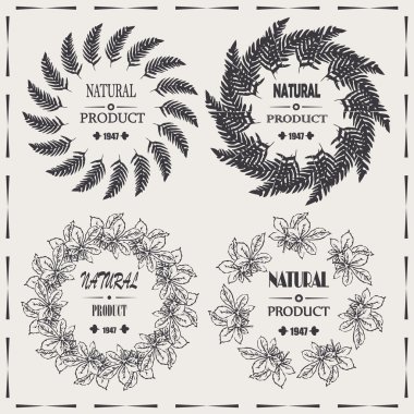doğal ürün vintage vektör etiketi, çerçeveleri tasarım öğeleri