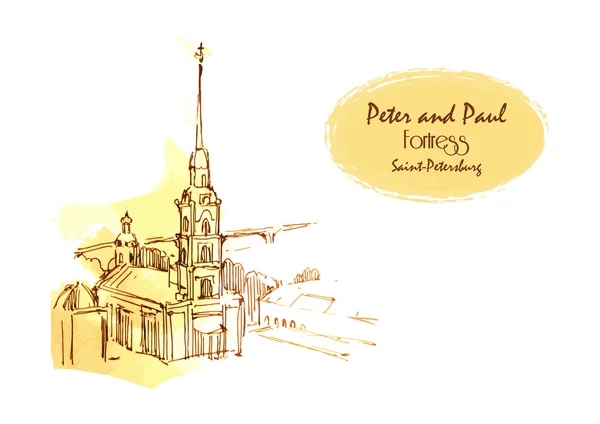 Wektor rysunek Piotra i Paul twierdza Sankt-Petersburg dla karty, witryny, przewodnik i inne — Wektor stockowy