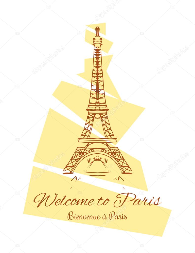 Mode-coole Karte-Vektor Eiffel Turm Zeichnung mit ...