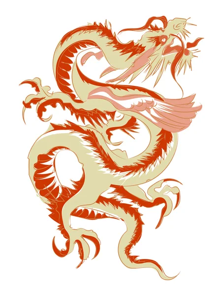 Rojo tribal chino dragón tatuaje vector ilustración — Archivo Imágenes Vectoriales