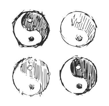 Ing yang vektör kroki doodle eski tarzı dekorasyon için