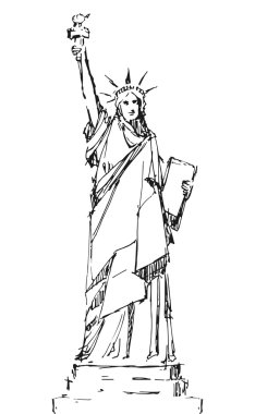 Özgürlük heykeli. New York landmark. Amerikan simgesi. Vektör el-çizim kroki doodle