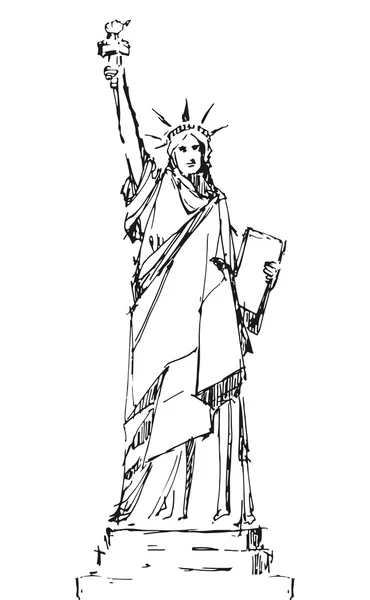 Estátua da Liberdade. Um marco de Nova Iorque. Símbolo americano. Vector desenho à mão esboço doodle —  Vetores de Stock