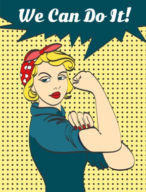 Biz yapabilirsiniz yapmak o. ikonik womans kadın güç ve sanayi sembolü yumruk at. çizgi film kadınla tutum yapabilirsiniz