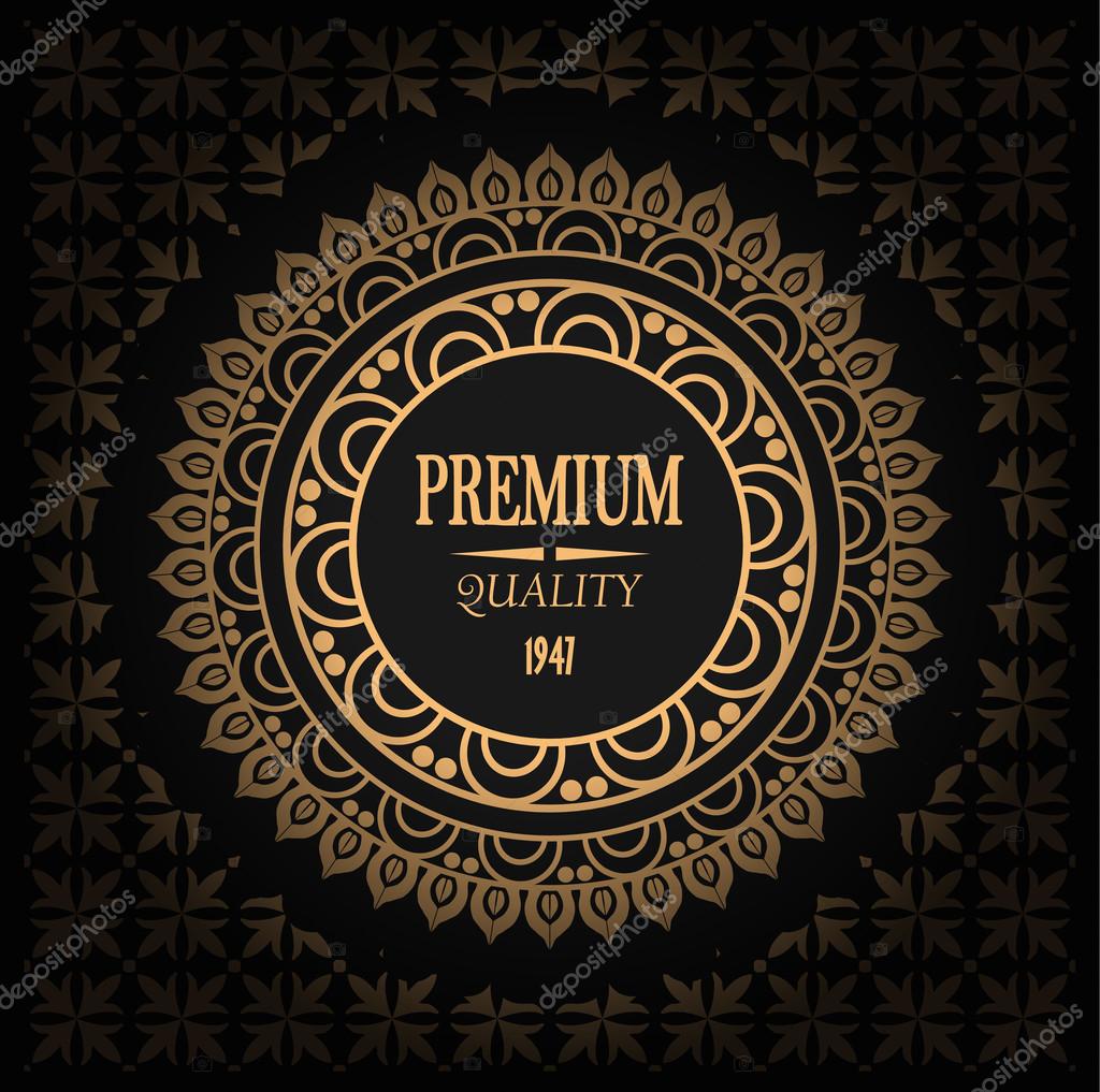 Vector elegant golden label, logo on seamless pattern, gradient and signature premium quality.