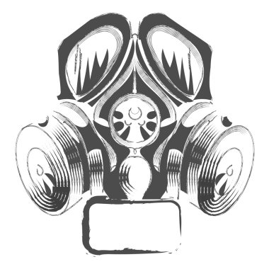 Beyaz arka plan üzerinde vektör solunum grafiti steampunk tarzı gaz maskesi