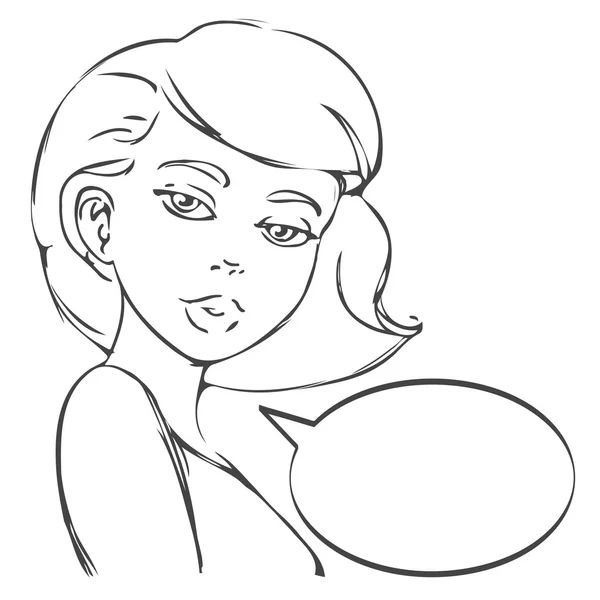 Vector porträtt av vacker självsäker kvinna. Lätt redigerbara illustration. Pop art girl, lineart — Stock vektor