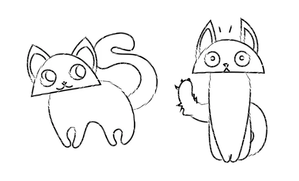 Bonito engraçado gatos desenho animado vetor lineart —  Vetores de Stock