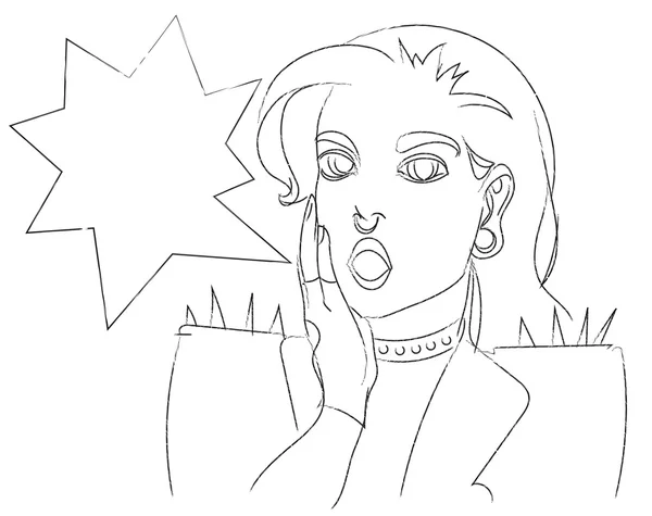 Pop-art meglepett punk csípő gótikus nő arca tátott szájjal. Komikus nő beszéd buborék. Vektoros illusztráció. — Stock Vector