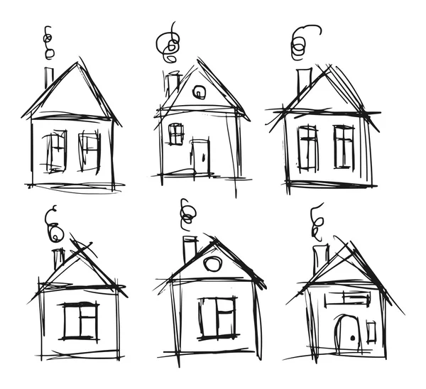 Schets vector set van huizen in doodle stijl — Stockvector