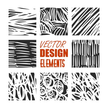 El dokular ve fırçalar çekilmiş. Sanatsal tasarım öğelerinin koleksiyonunu: fırça darbeleri, boya parmak izleri, arka, mürekkeple yapılmış desenler. İzole vektör.
