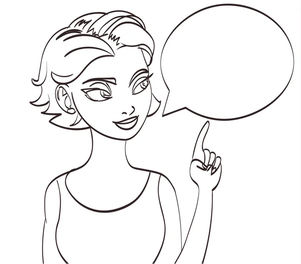 Mano dibujo vector pop arte dibujos animados estilo mujer con burbuja del habla. Eps 10 — Vector de stock