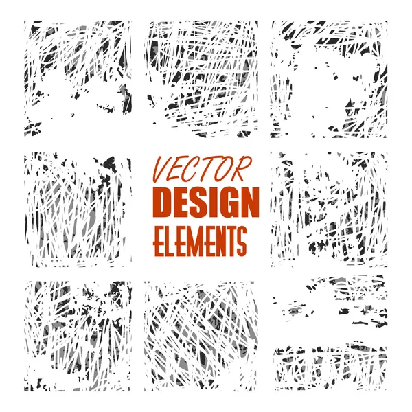 Texture disegnate a mano e pennelli. Collezione artistica di elementi di design. Vettore isolato — Vettoriale Stock