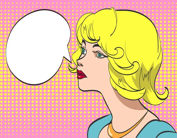 Desenho de arte pop colorido vetorial de mulher bonita com bolha de fala. eps 10 — Vetor de Stock