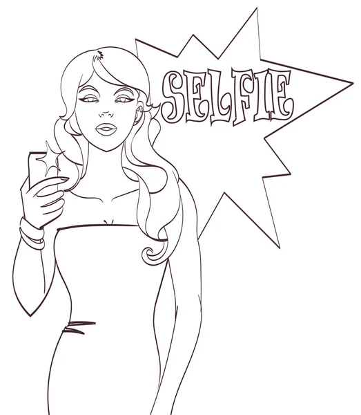 Vector pop art girl haciendo selfie. Hermoso dibujo vectorial, eps aislados 10 — Vector de stock