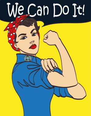 We Can Do It. Cool vektör ikonik kadın kadın güç ve sanayi yumruk sembolü. ile karikatür kadın tutum yapabilirsiniz. İzole lineart eps 10