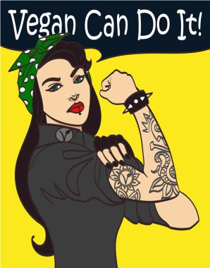 Cool güzel çizilmiş vektör alt kültür punk gotik kadın imza ile biz Vegan Can Do It. Katmanlar halinde, eps 10