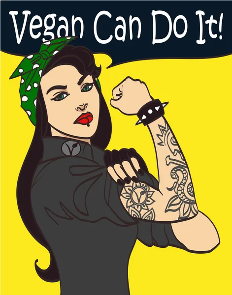 Keren vektor gambar bagus subkultur punk gothic wanita dengan tanda tangan kita Vegan Can Do It. Berlapis-lapis, ep 10 - Stok Vektor