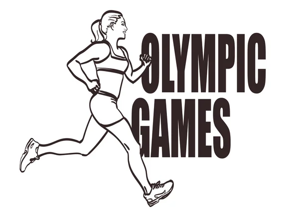 矢量线艺术运动女子运行与签名奥运会。用于标签、徽标等设计。隔离 eps 10 — 图库矢量图片#