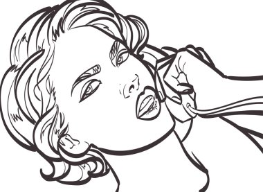 Çok güzel bir kadın telefon ile renkli sanat vektör, kadar pop art illüstrasyon Vektör formatında pin. İzole eps10, daha fazla benim galeride.