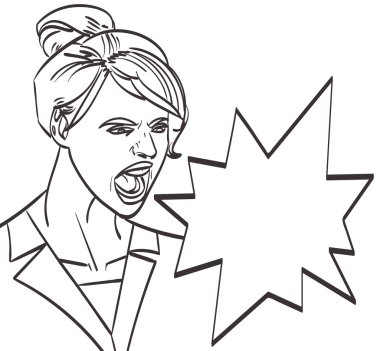 Çığlık atan kadın, lineart sanatı vektör eps 10, benim galeride daha fazla izole