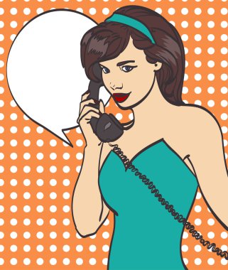 Çok güzel bir kadın telefon ile renkli sanat vektör, kadar pop art illüstrasyon Vektör formatında pin. İzole eps10, daha fazla benim galeride.