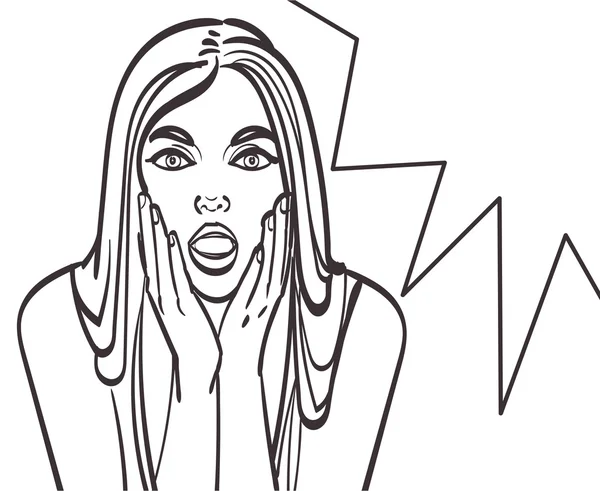 Pop art zaskoczony twarz blond kobieta z otwartymi ustami. Komiks kobieta z dymek. EPS 10, kolorowe w galerii — Wektor stockowy
