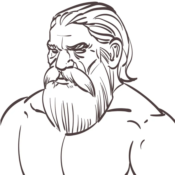 Vector mão desenhada retrato de um velho homem barbudo com músculos. Vetor eps 10 —  Vetores de Stock