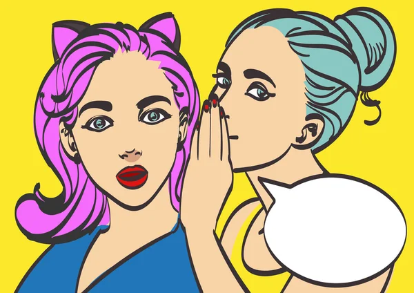 Dos mujeres jóvenes y hermosas hablando de algo. Estilo de arte pop, eps 10 — Vector de stock