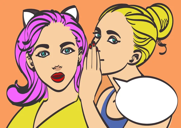 Dos mujeres jóvenes y hermosas hablando de algo. Estilo de arte pop, eps 10 — Vector de stock