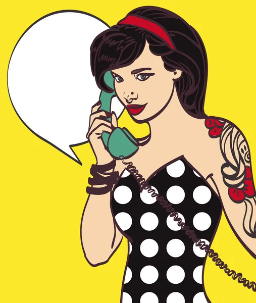 Vektor barevné umění velmi krásná subkultura punk, bokovky žena s telefon, pin up, pop-art ilustrace ve vektorovém formátu. Izolované eps10, více v mé galerii. — Stockový vektor