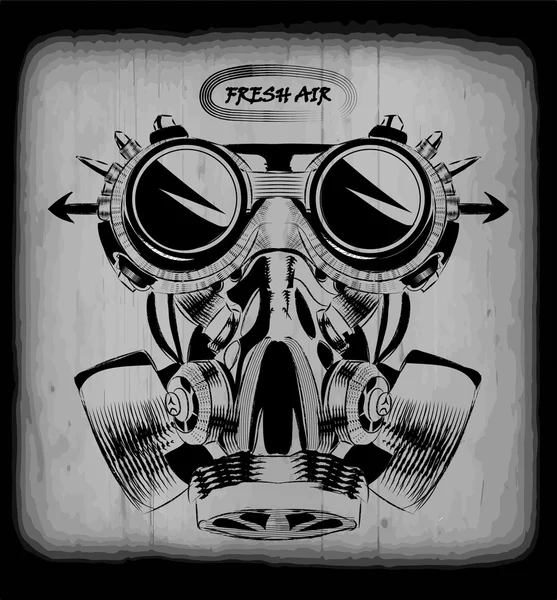 Señales de seguridad dibujadas a mano. Steampunk diseño vintage dibujo vectorial. máscara de gas punk respirador. usar protección respiratoria y protección de las manos . — Archivo Imágenes Vectoriales