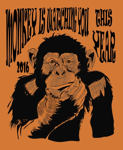 猿ベクター デザイン ポスター カード新年を描画 — ストックベクタ