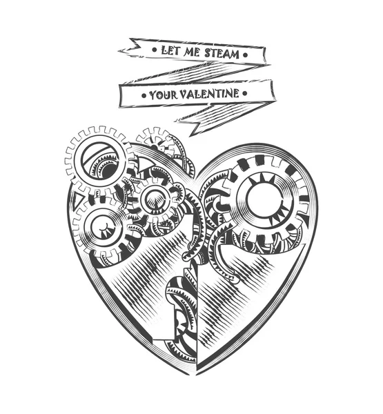 Steampunk Hipster Vektor Zeichnung valentine heart art element für karte, site — Stockvektor