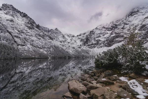 First Snow Polish Tatras Lake Morske Oko — Stock Photo, Image