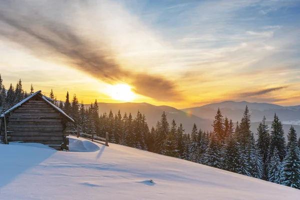Ukrayna Karpat Dağları 'ndaki bir sıradağda sert bir kış. Konforlu evleri ve Hoverla ve Petros' un zirvelerinin muhteşem manzarası var.