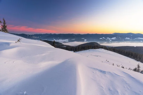 Invierno Las Montañas Los Cárpatos Ucranianos Con Nieblas Matutinas — Foto de Stock