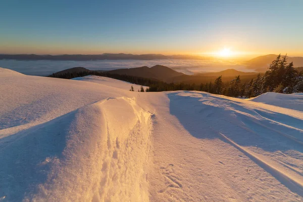 Invierno Las Montañas Los Cárpatos Ucranianos Con Nieblas Matutinas — Foto de Stock