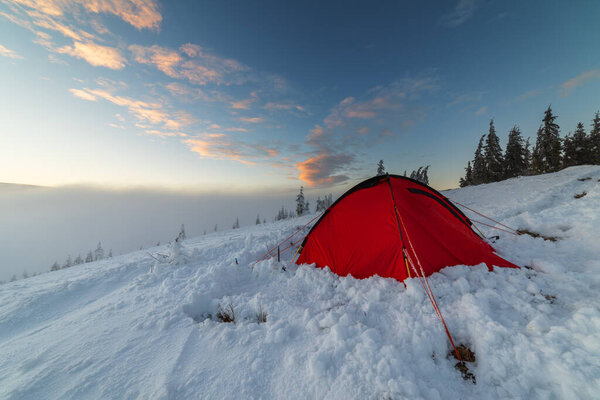 Rest in a tent on a mountain ridge with wonderful landscapes around.